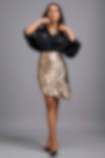 Gold Metallic Asymmetric Ruched Mini Skirt by Deepika Arora at Pernia's Pop Up Shop