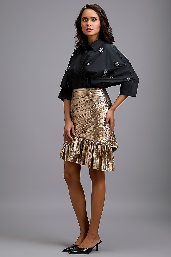 Black Cotton Embellished Oversized Shirt by Deepika Arora at Pernia's Pop Up Shop