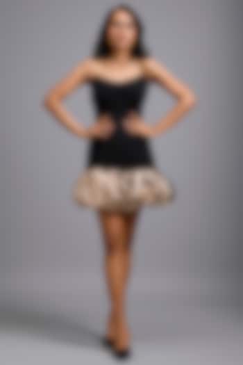 Black & Gold Ponte Roma Strapless Mini Vacation Dress by Deepika Arora at Pernia's Pop Up Shop