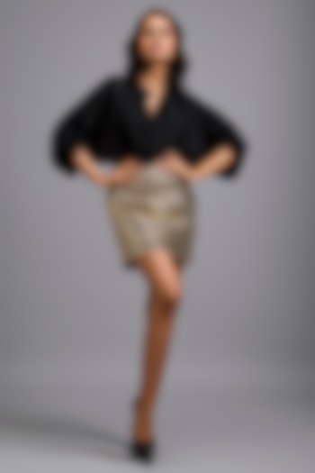 Gold Metallic Textured Mini Skirt Set by Deepika Arora at Pernia's Pop Up Shop