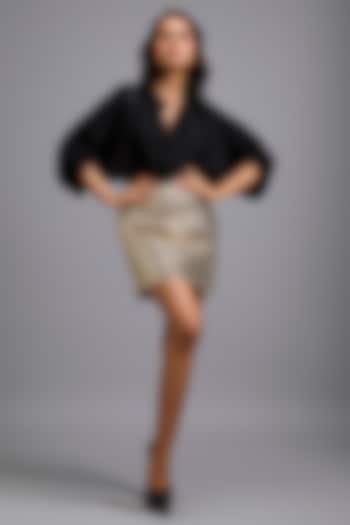 Gold Metallic Textured Mini Skirt by Deepika Arora at Pernia's Pop Up Shop