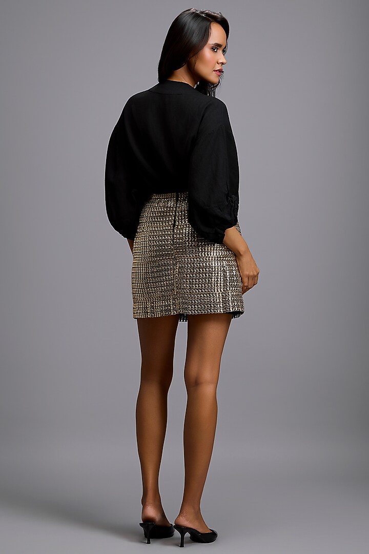 Gold Metallic Textured Mini Skirt by Deepika Arora at Pernia's Pop Up Shop