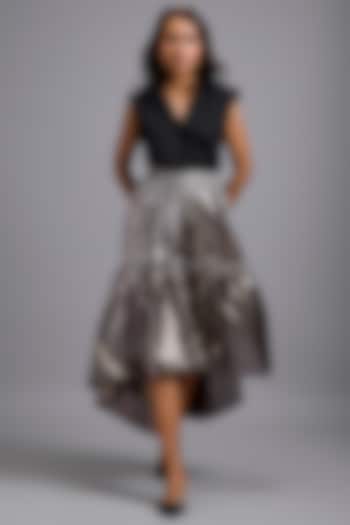 Gunmetal Metallic High-Low Skirt Set by Deepika Arora at Pernia's Pop Up Shop