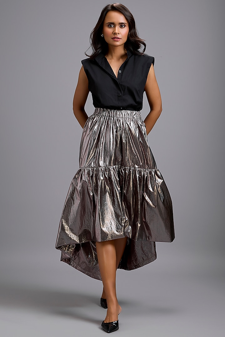 Gunmetal Metallic High-Low Skirt Set by Deepika Arora at Pernia's Pop Up Shop