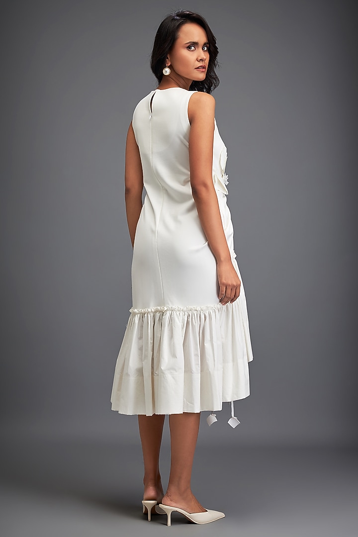 White Ponte Roma Floral Embellished Vacation Dress by Deepika Arora at Pernia's Pop Up Shop
