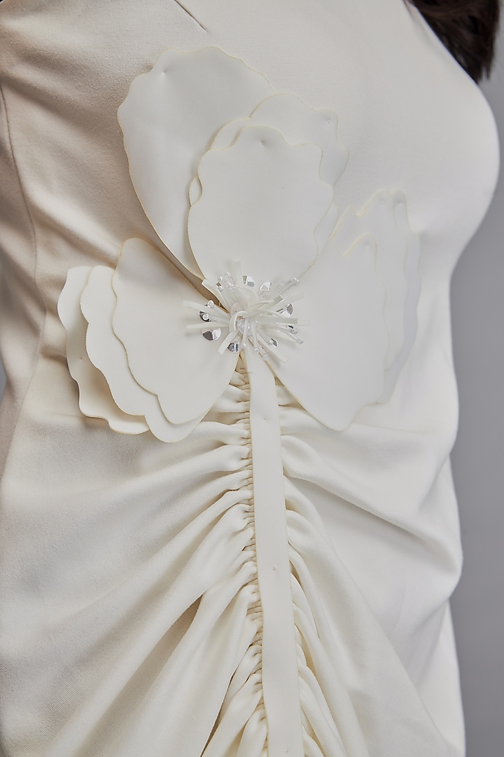 White Ponte Roma Floral Embellished Vacation Dress by Deepika Arora at Pernia's Pop Up Shop