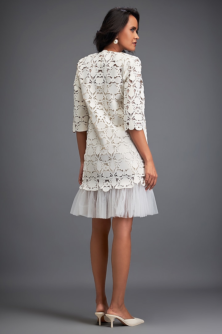 White Vegan Leather & Velvet Shift Vacation Dress by Deepika Arora at Pernia's Pop Up Shop