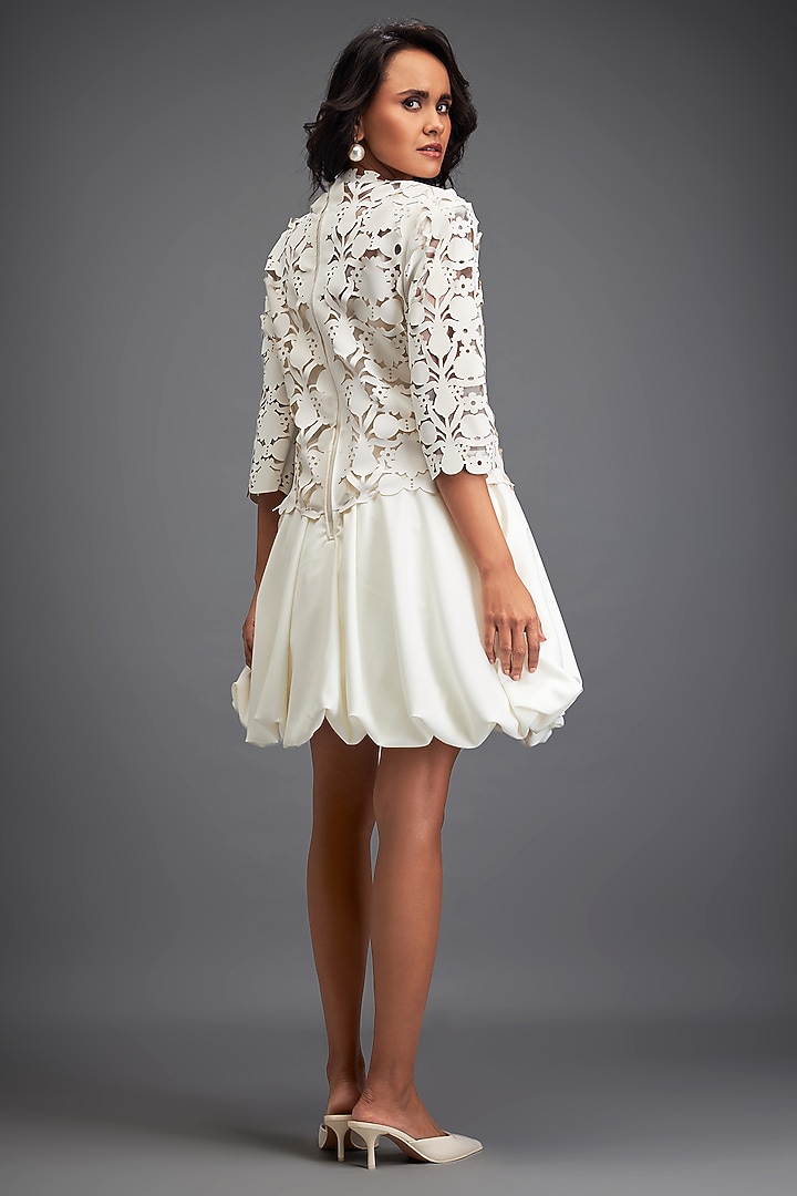 White Vegan Leather & Velvet Bubble Vacation Dress by Deepika Arora at Pernia's Pop Up Shop