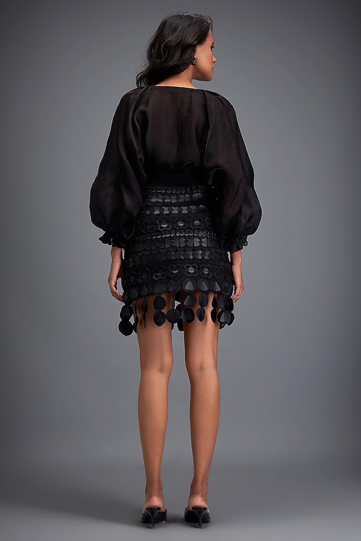 Black Ponte Roma 3D Geometric Embellished Skirt by Deepika Arora at Pernia's Pop Up Shop
