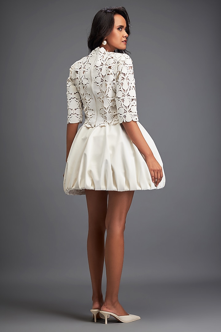 White Vegan Leather & Velvet Skirt Set by Deepika Arora at Pernia's Pop Up Shop