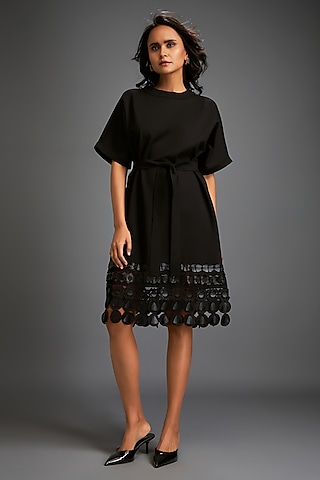 Black Ponte Roma Shift Dress by Deepika Arora