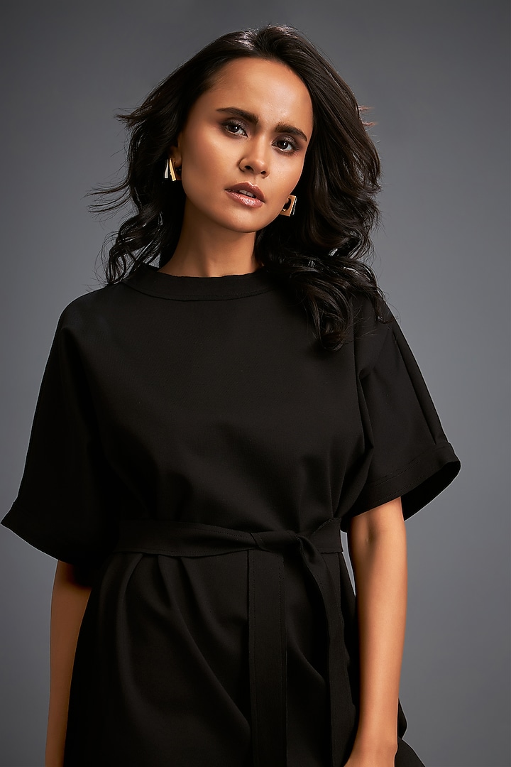 Black Ponte Roma Shift Summer Dress by Deepika Arora at Pernia's Pop Up Shop