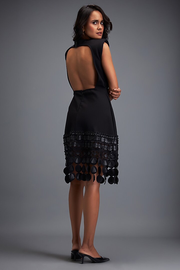 Black Ponte Roma Knee-Length Vacation Dress by Deepika Arora at Pernia's Pop Up Shop