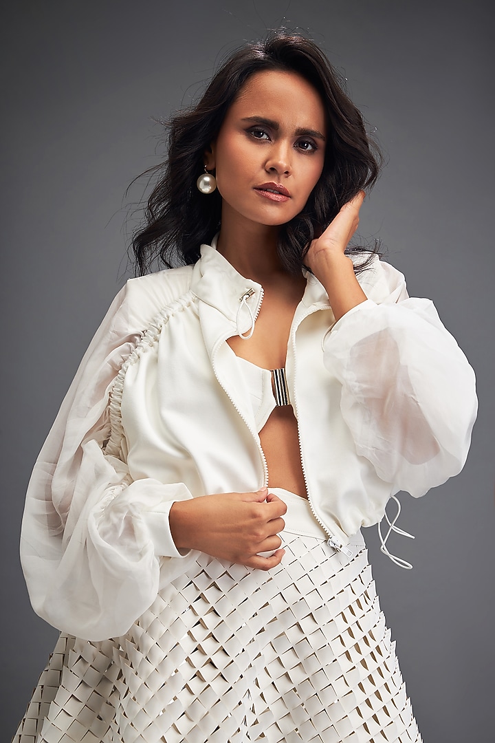 White Vegan Leather Co-Ord Set by Deepika Arora at Pernia's Pop Up Shop