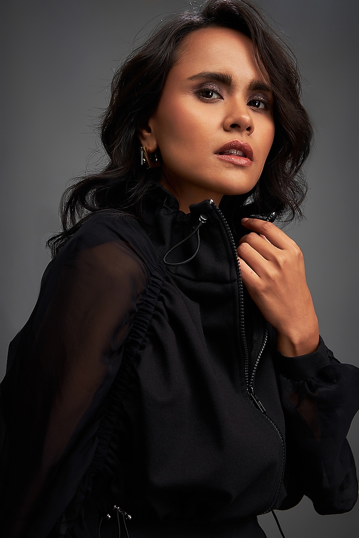 Black Ponte Roma Bomber Jacket by Deepika Arora at Pernia's Pop Up Shop