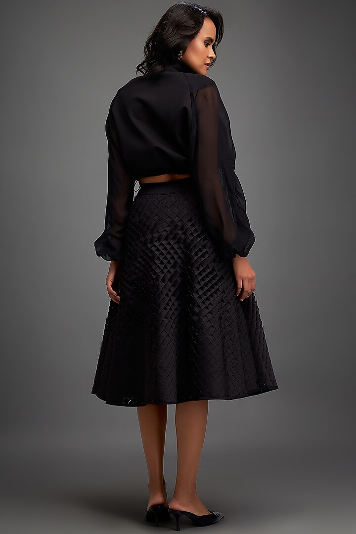 Black Vegan Leather 3D Textured A-line Midi Skirt by Deepika Arora at Pernia's Pop Up Shop