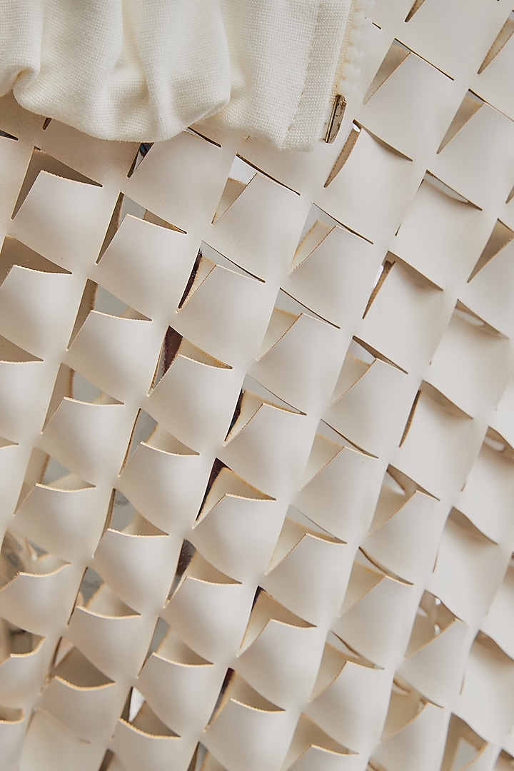 White Vegan Leather 3D Textured A-line Midi Skirt by Deepika Arora at Pernia's Pop Up Shop