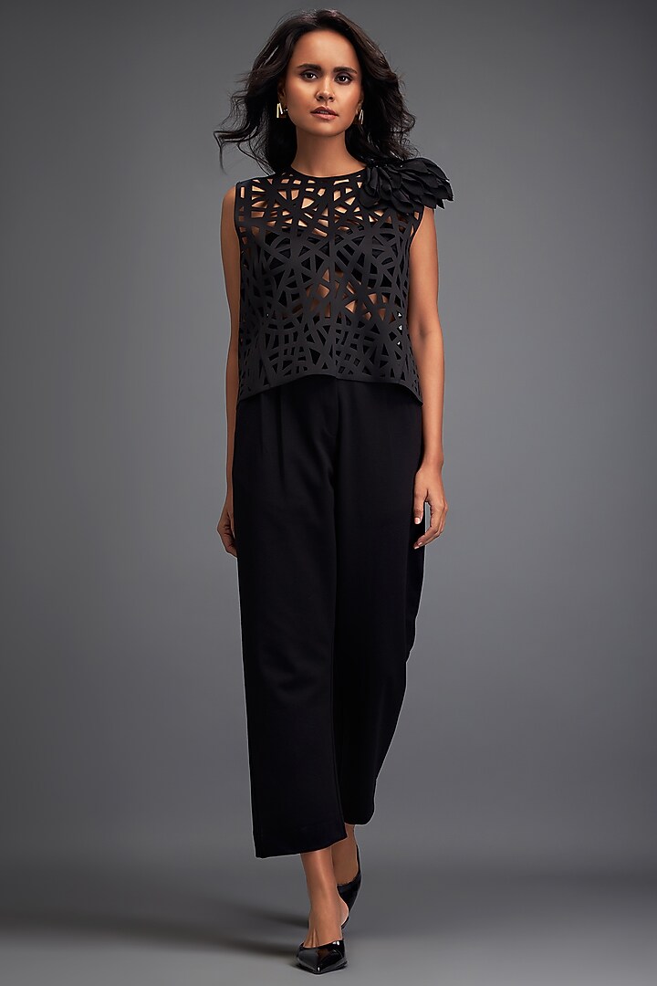 Black Vegan Leather & Ponte Roma Co-Ord Set by Deepika Arora at Pernia's Pop Up Shop