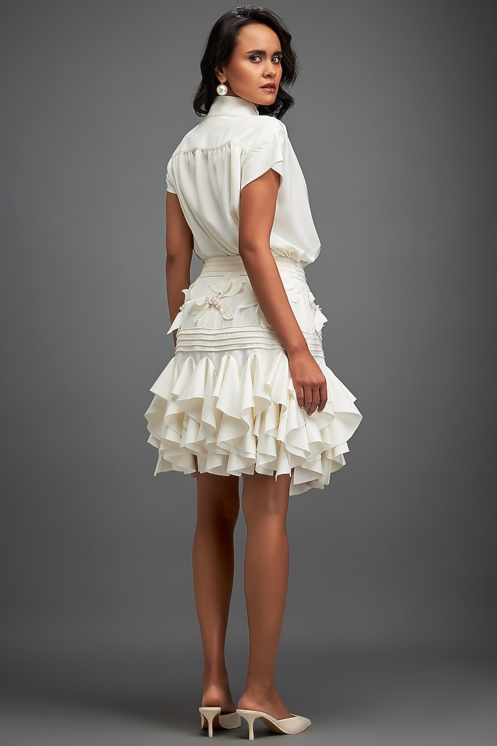 White Rozella Crepe Ruffled Skirt Set by Deepika Arora at Pernia's Pop Up Shop
