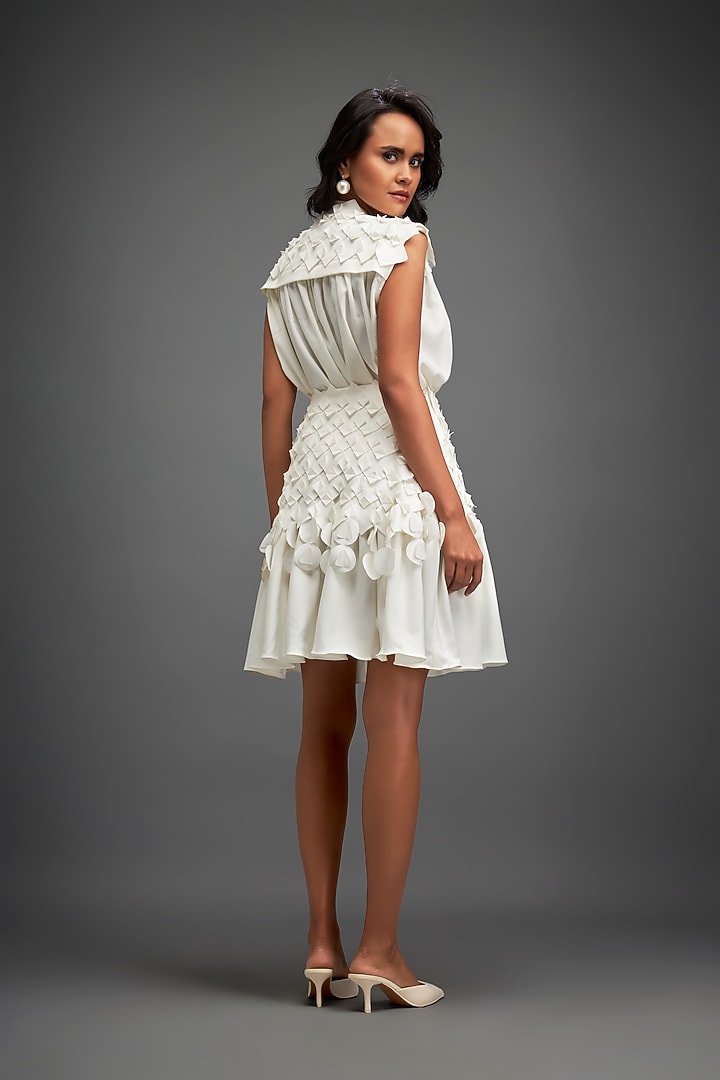 White Rozella Crepe Applique Skirt Set by Deepika Arora at Pernia's Pop Up Shop