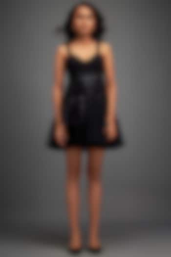 Black Net & Ponte Roma Embellished Mini Dress by Deepika Arora at Pernia's Pop Up Shop