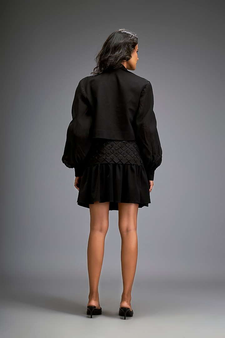 Black Ponte Roma 3D Embellished Skirt Set by Deepika Arora at Pernia's Pop Up Shop