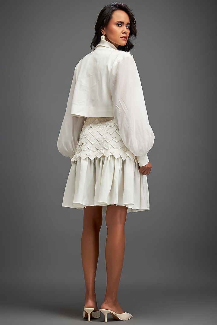 White Ponte Roma 3D Embellished Skirt Set by Deepika Arora at Pernia's Pop Up Shop