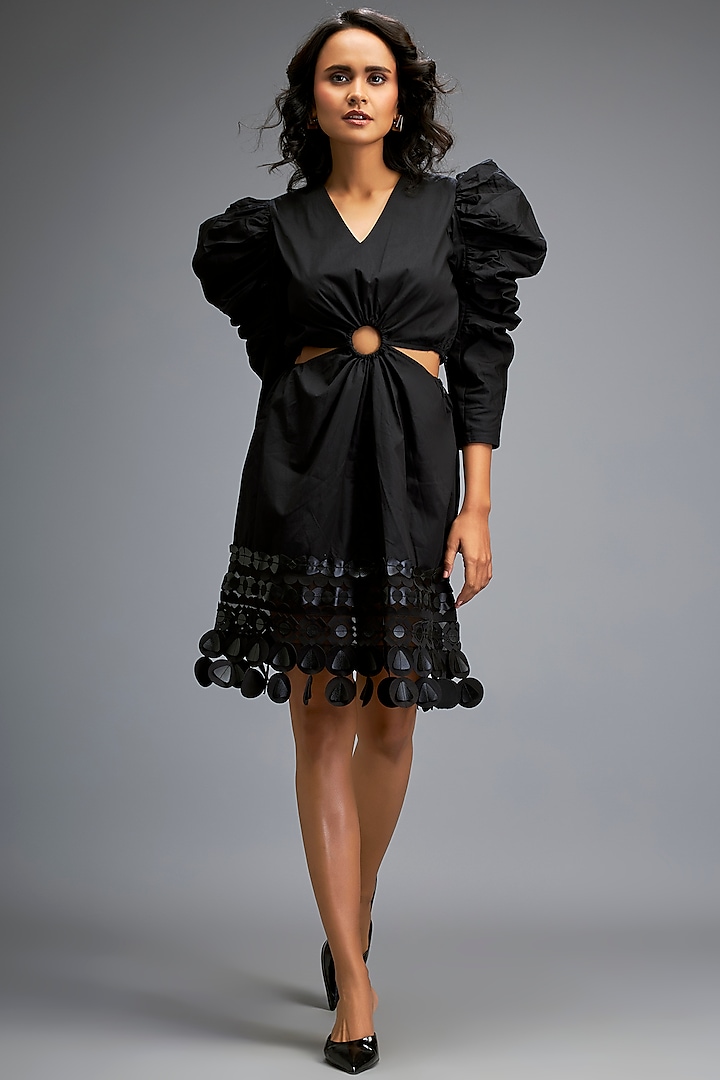 Black Cotton Structured Cut-Out Dress by Deepika Arora at Pernia's Pop Up Shop