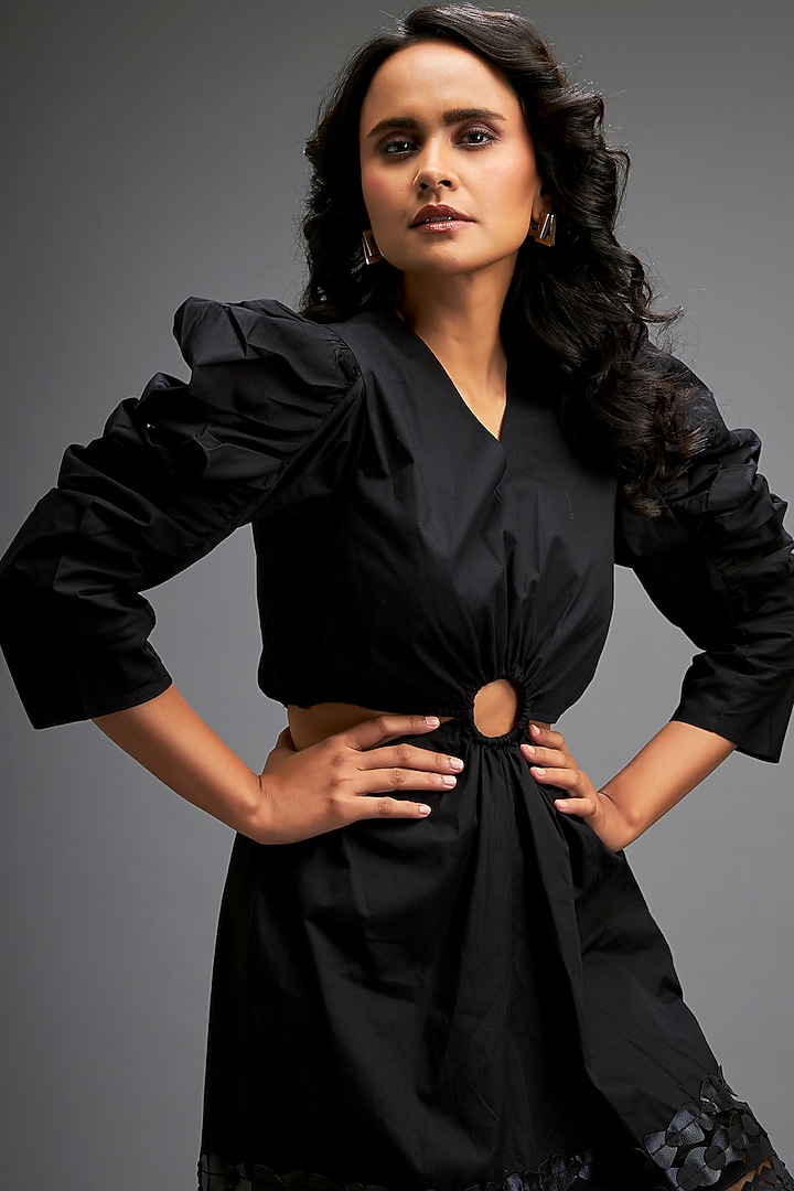 Black Cotton Structured Cut-Out Summer Dress by Deepika Arora at Pernia's Pop Up Shop