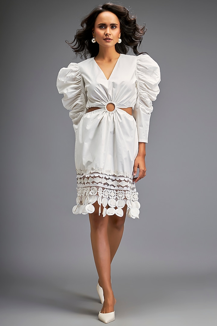 White Cotton Structured Cut-Out Dress by Deepika Arora at Pernia's Pop Up Shop