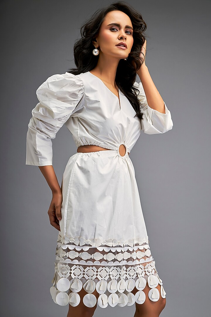 White Cotton Structured Cut-Out Summer Dress by Deepika Arora at Pernia's Pop Up Shop