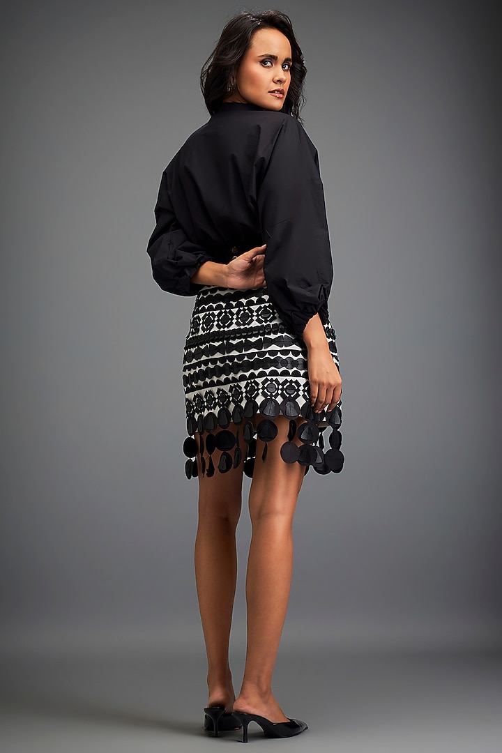 Black & White Ponte Roma Embellished Skirt Set by Deepika Arora at Pernia's Pop Up Shop