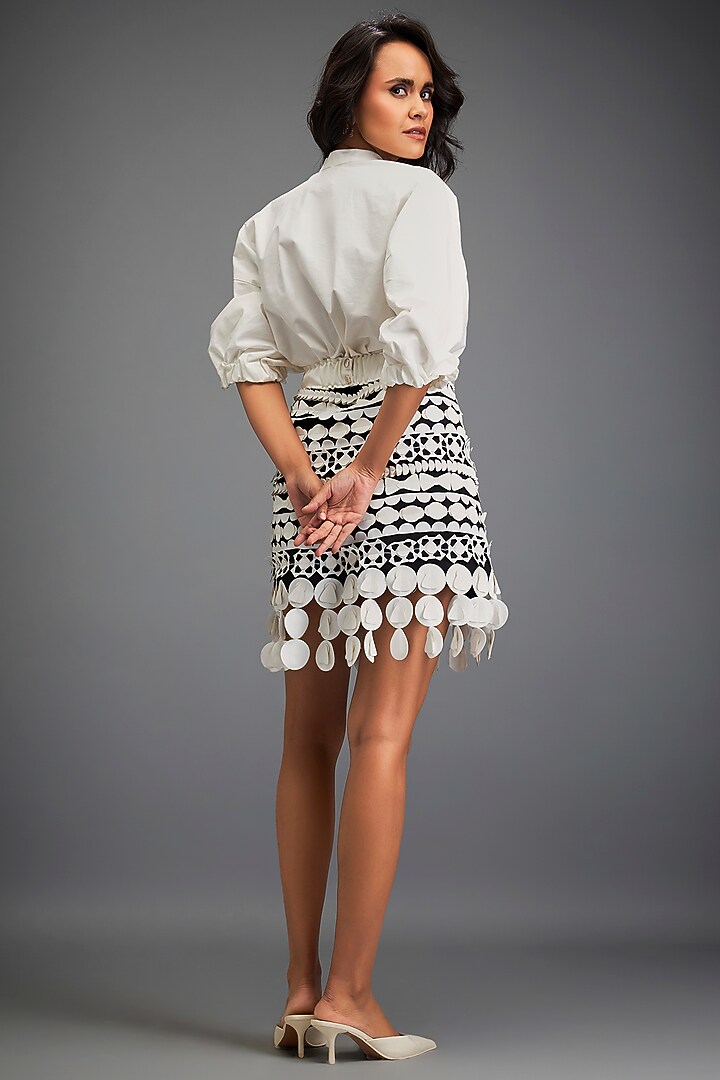 Black & White Ponte Roma Embellished Skirt Set by Deepika Arora at Pernia's Pop Up Shop