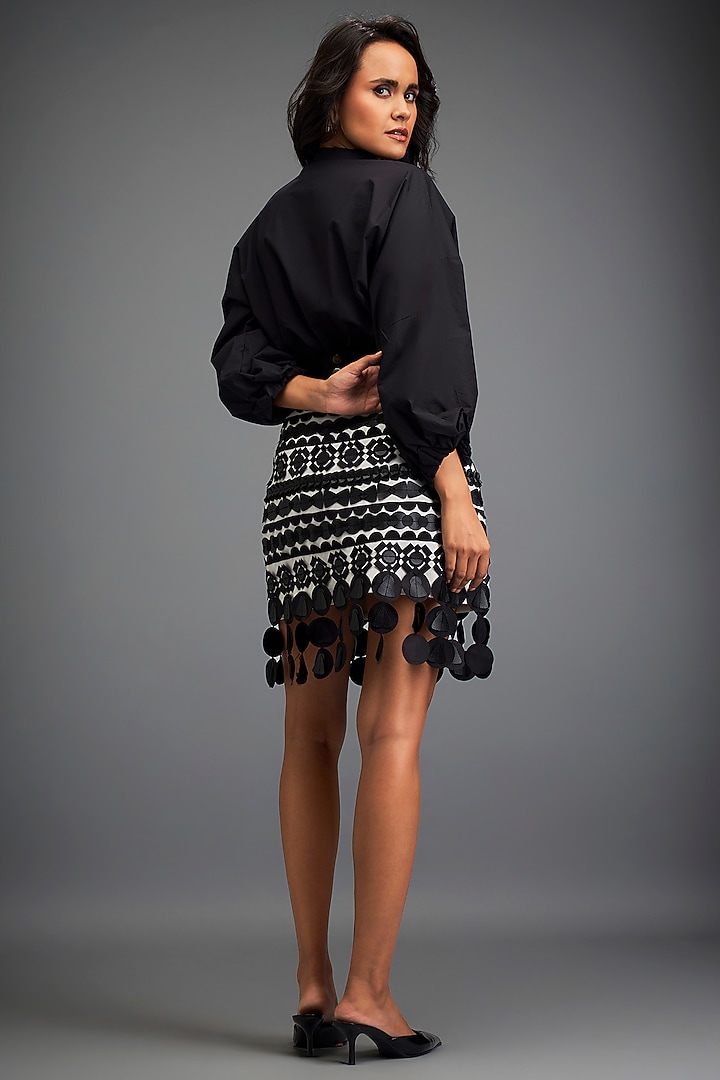 Black & White Ponte Roma Embellished Skirt by Deepika Arora at Pernia's Pop Up Shop