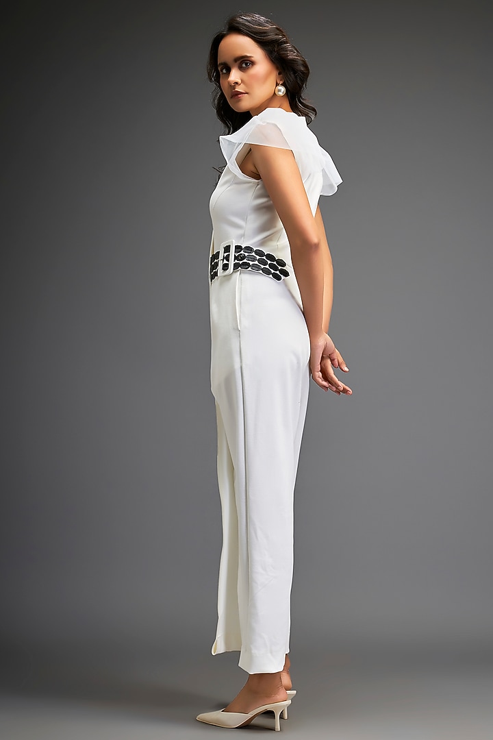 White Ponte Roma Jumpsuit by Deepika Arora at Pernia's Pop Up Shop