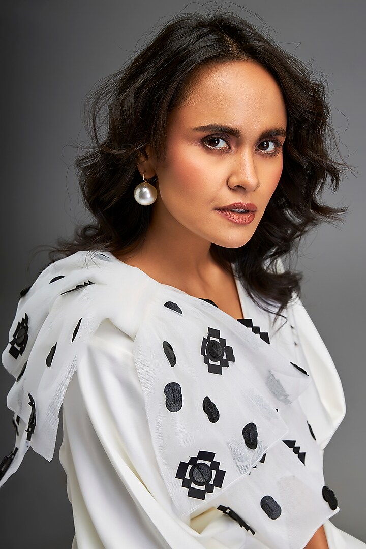 White Ponte Roma Playsuit With Belt by Deepika Arora at Pernia's Pop Up Shop