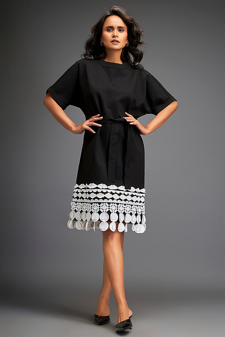Black Ponte Roma Summer Dress by Deepika Arora at Pernia's Pop Up Shop