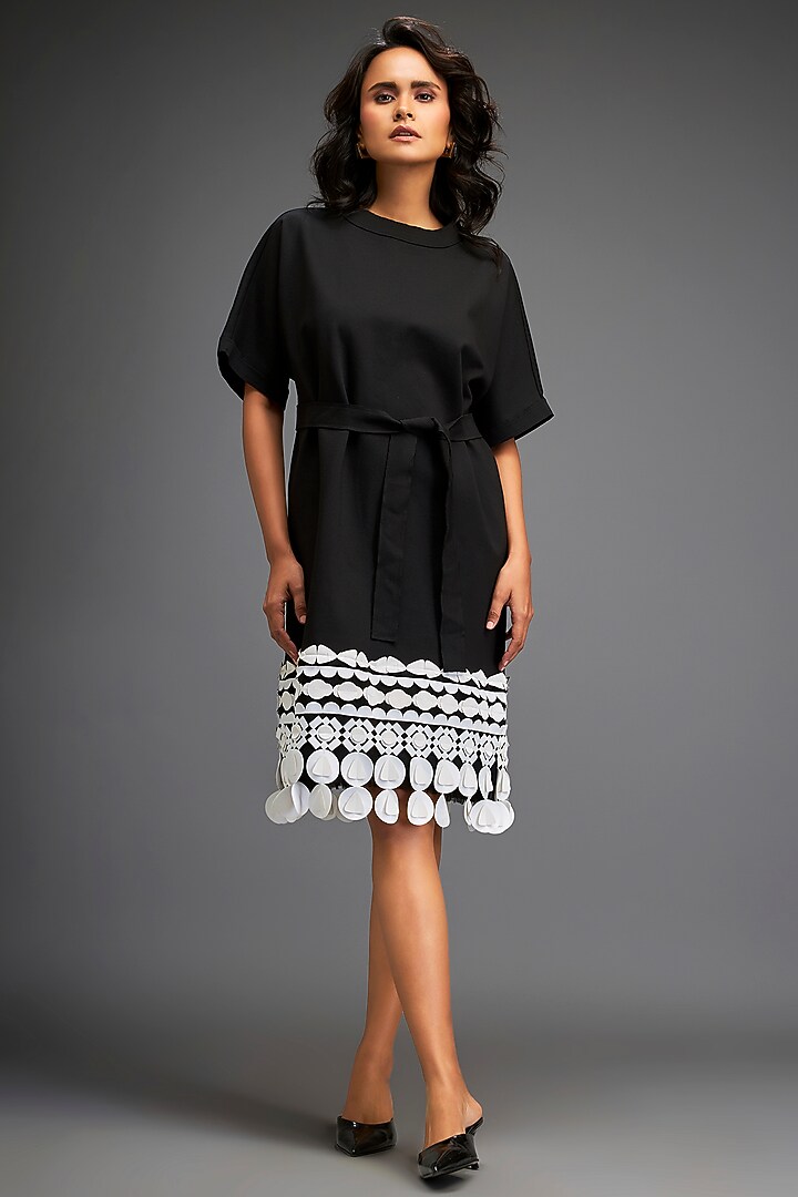 Black Ponte Roma Summer Dress by Deepika Arora at Pernia's Pop Up Shop