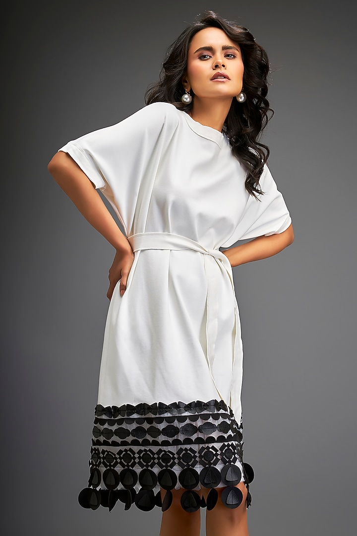 White Ponte Roma Summer Dress by Deepika Arora at Pernia's Pop Up Shop
