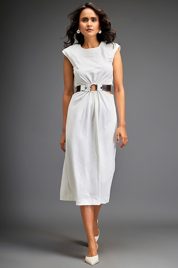 White Ponte Roma Dress by Deepika Arora at Pernia's Pop Up Shop