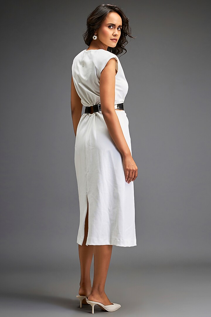 White Ponte Roma Summer Dress by Deepika Arora at Pernia's Pop Up Shop