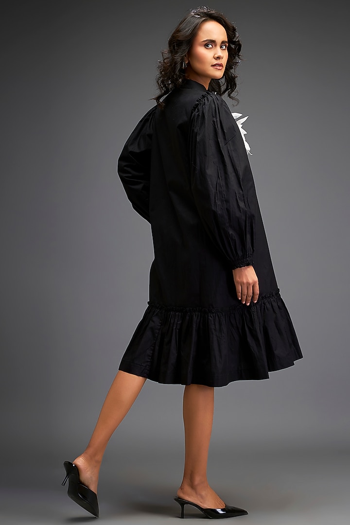 Black Cotton Floral Embellished Summer Dress by Deepika Arora at Pernia's Pop Up Shop