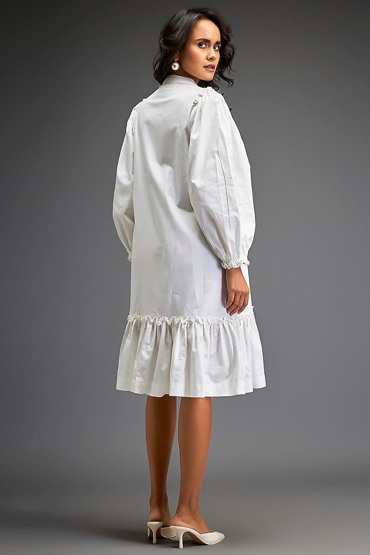 White Cotton Floral Embellished Summer Dress by Deepika Arora at Pernia's Pop Up Shop