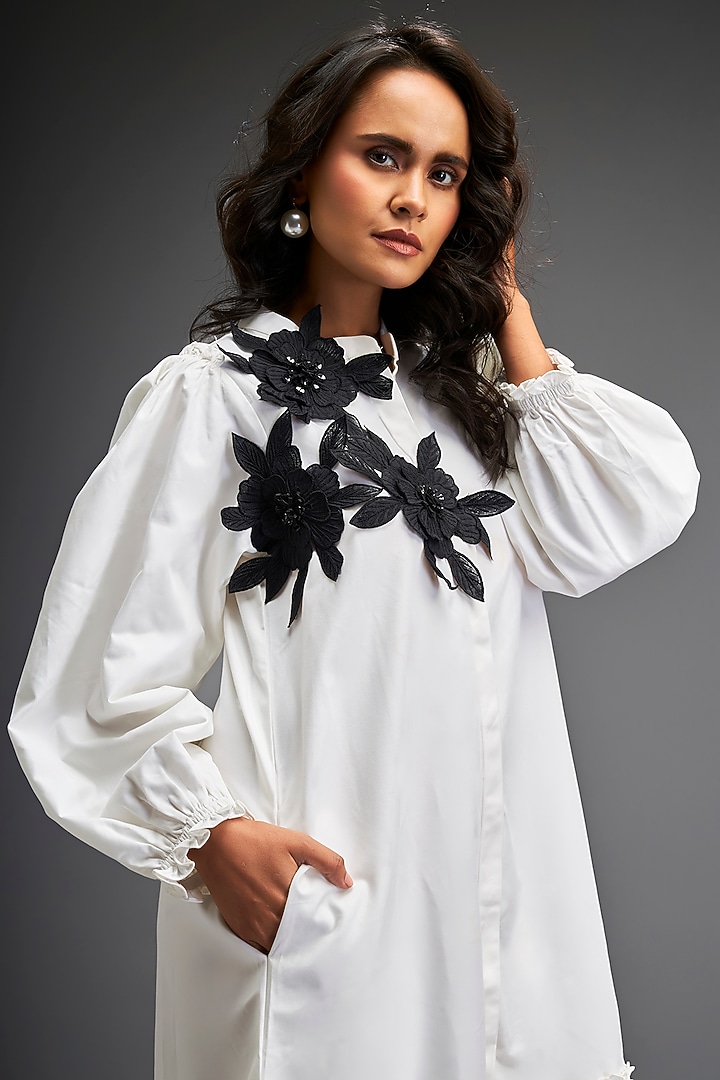 White Cotton Floral Embellished Summer Dress by Deepika Arora at Pernia's Pop Up Shop