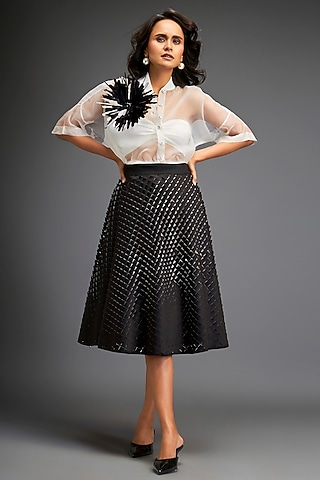 Black Vegan Leather Skirt Set by Deepika Arora
