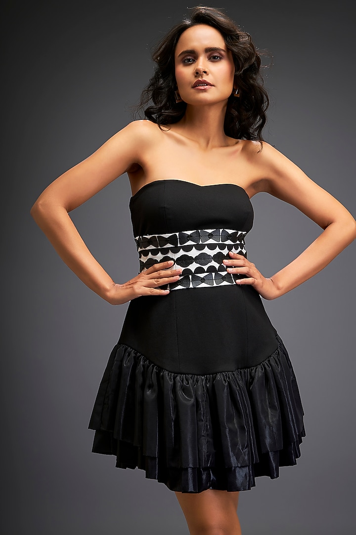 Black Ponte Roma Vacation Dress by Deepika Arora at Pernia's Pop Up Shop