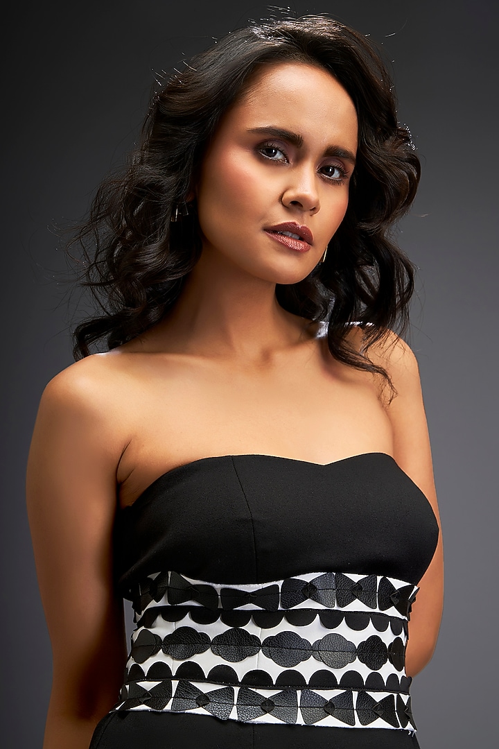 Black Ponte Roma Vacation Dress by Deepika Arora at Pernia's Pop Up Shop