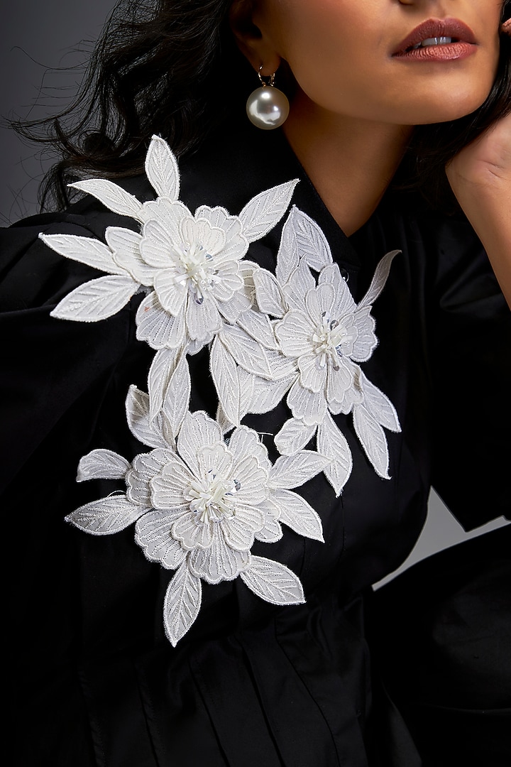 Black Cotton Floral Embroidered Summer Dress by Deepika Arora at Pernia's Pop Up Shop