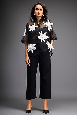 Black & White Organza Co-Ord Set by Deepika Arora