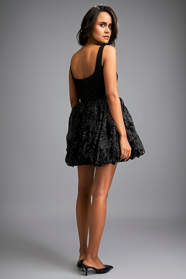 Black Ponte Roma Mini Vacation Dress by Deepika Arora at Pernia's Pop Up Shop